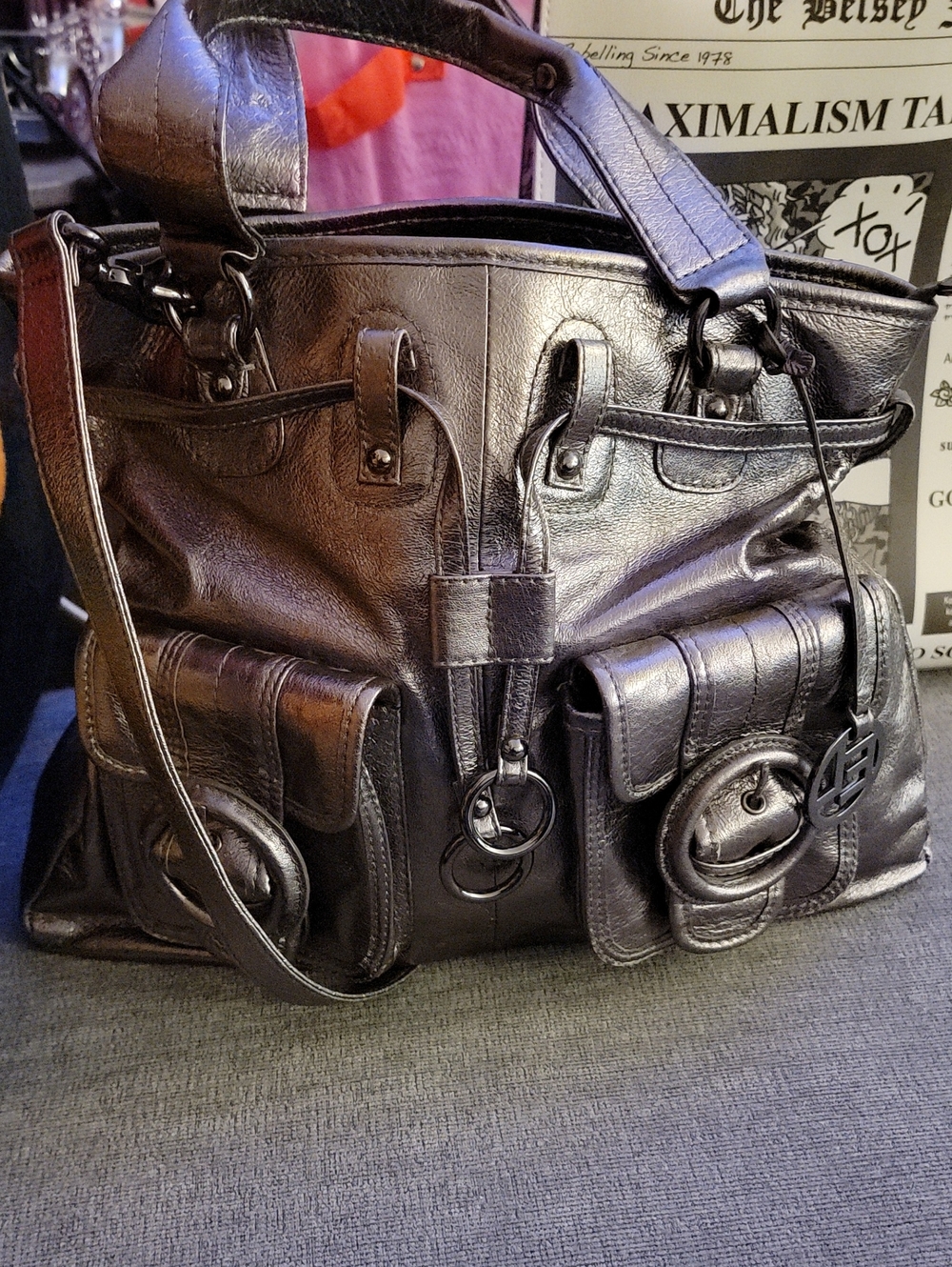 Elliott Lucca Metallic Leather Tote Bag with Front Pockets